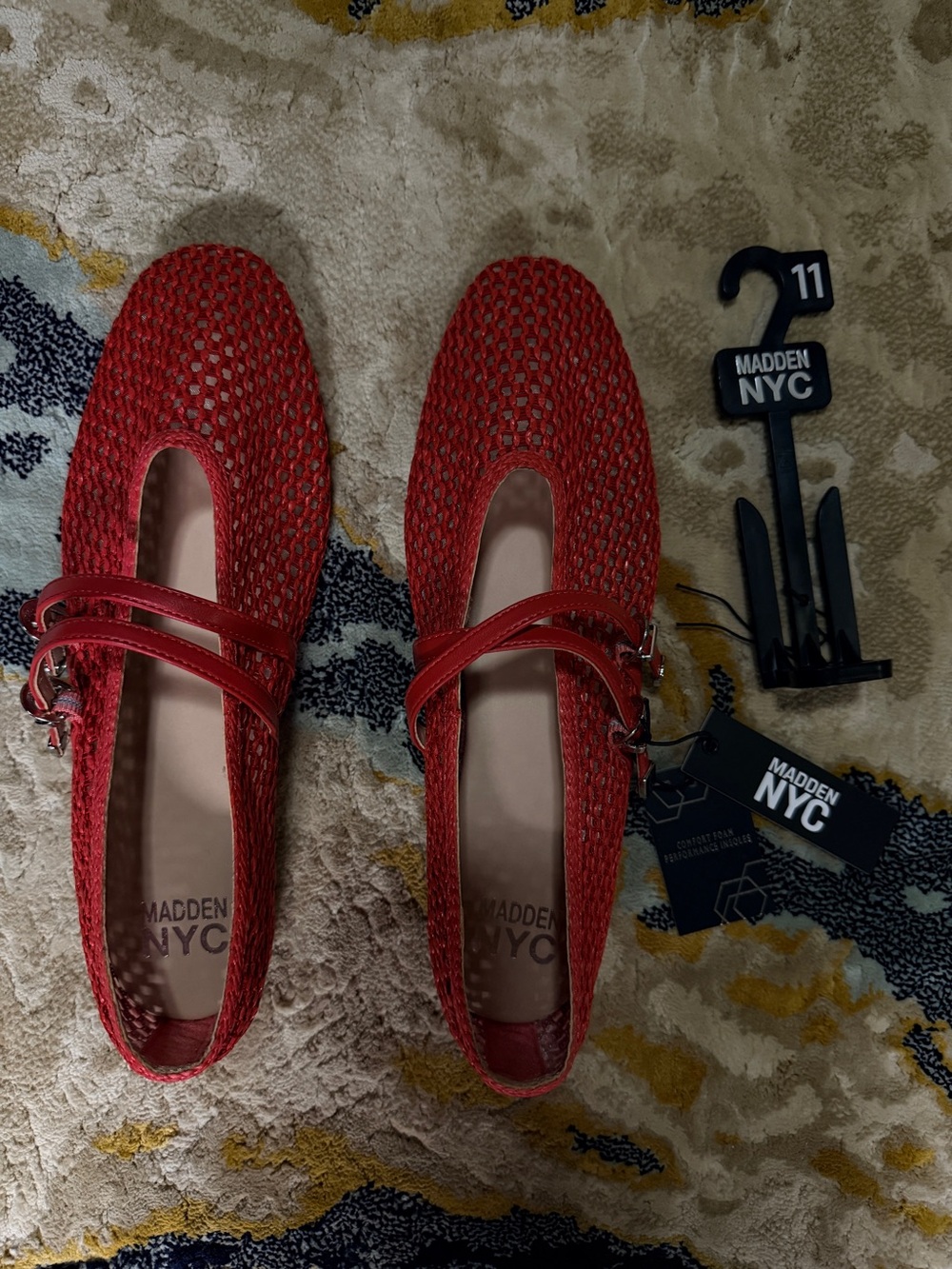 NWT Sz 11 Madden NYC Women's Woven Mar Jane Ballet Flats *red*